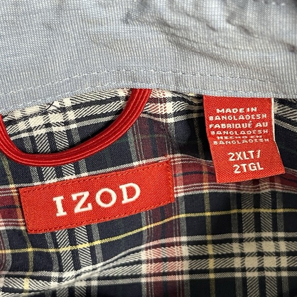 Izod Mens Button Up Shirt 2XLT  Long Sleeve Lightweight Red Black Yellow Plaid - Picture 9 of 9